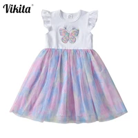 vikita girls butterfly dresses kids sequins costumes children flare sleeve vestidos toddler colorful dress girls summer clothing
