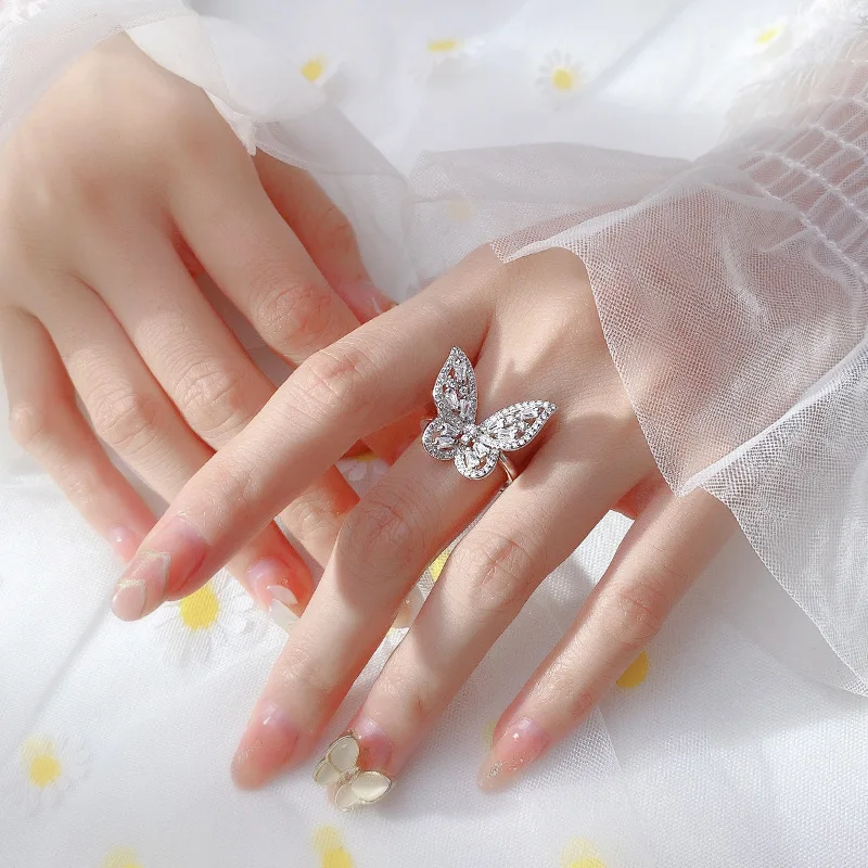 

Big Butterfly 925 Sterling Silver Women's Ring Young Zircon Adjustable Jewelry Simple Female Gift Cute Romantic For Girlfriend