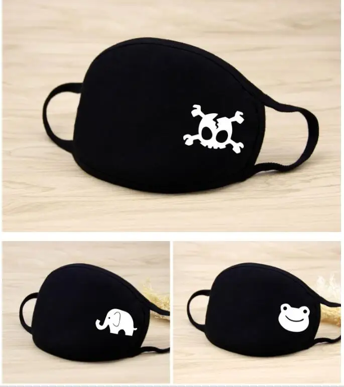 Black Cute Cartoon Giraffe Mask Printed Dustproof Cycling Muffle Unisex Winter Thicken Cotton Half Face Mouth 20*12.5CM | Красота и