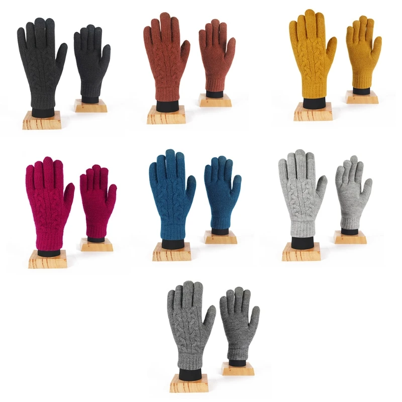 

Knitted Full Finger Gloves Touchscreen Warm Gloves Unisex Fleece Lined Glove 35EF