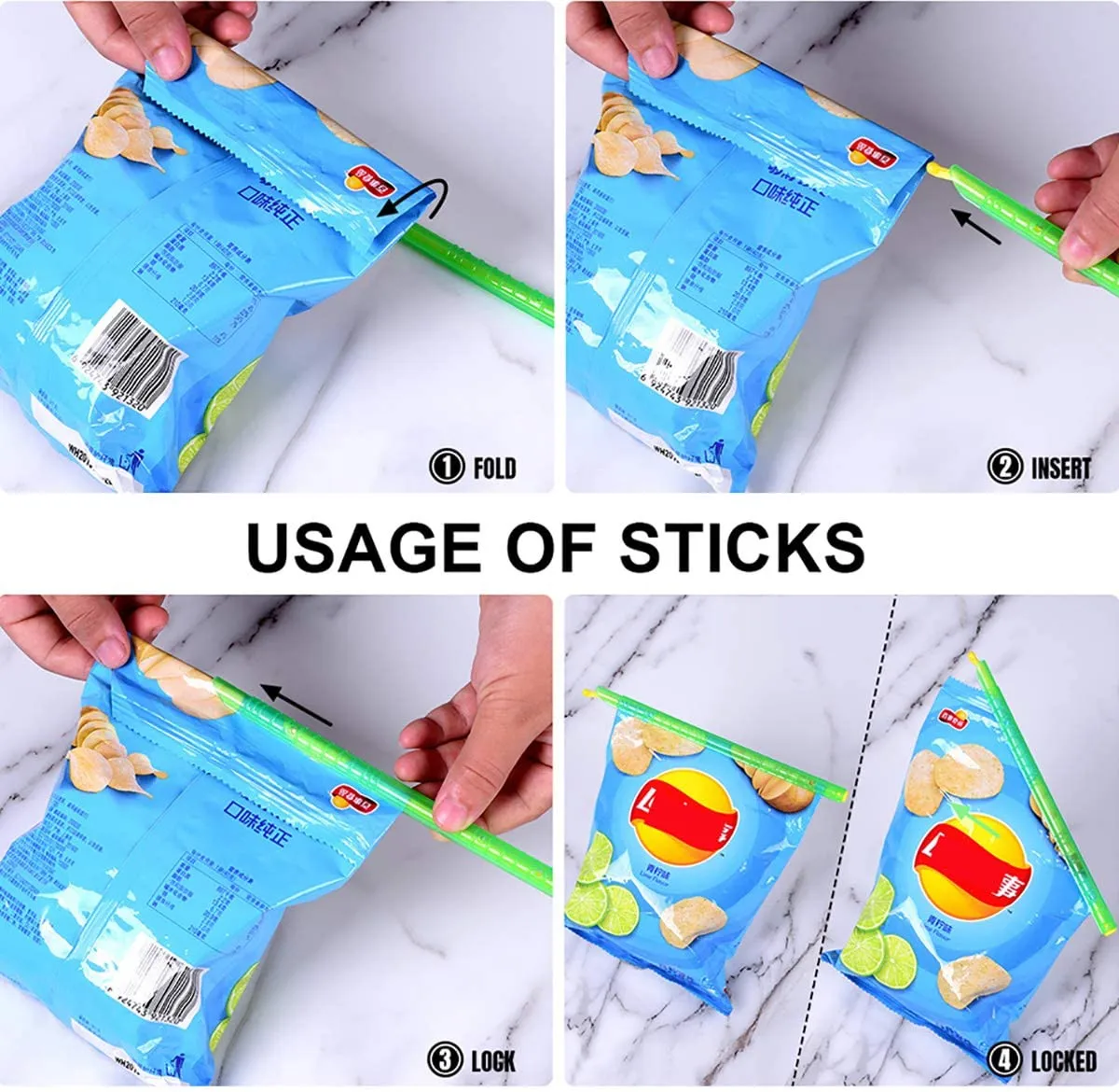 24pcs Plastic Bag Clip Seal Stick Storage Househoud Sealer Clamp Snack Fresh Food Rod Multifunction Kitchen Tools | Дом и сад
