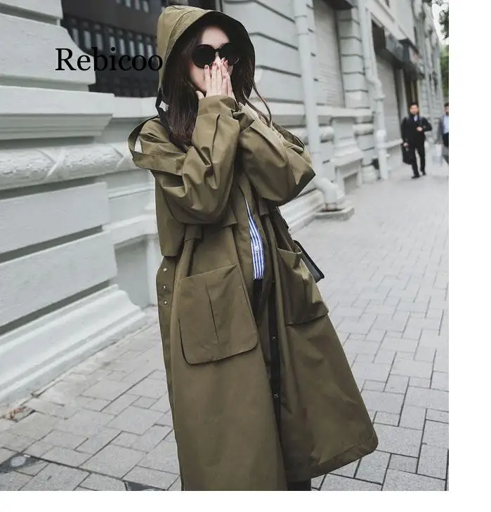 

UK Brand new Fashion 2019 Fall /Autumn Women Casual Oversized Large pockets Loose Trench coat Chic Female windbreaker