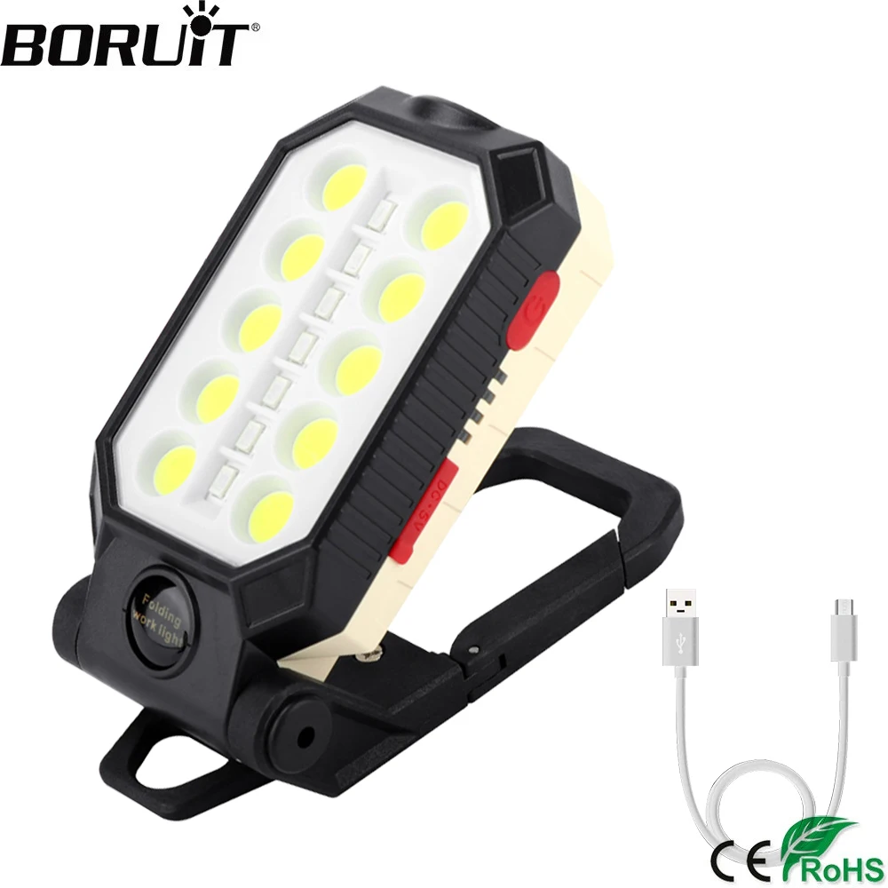 BORUiT COB LED Work Lights with Hook and Magnetic Multi-function USB Rechargeable Floodlight Portable Lantern