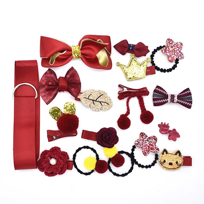 

1 Set = 18 PCS New Kids Children Accessories Hairpins Barrettes Baby Fabric Bow Flower Headwear Hair clips Girls Headdress