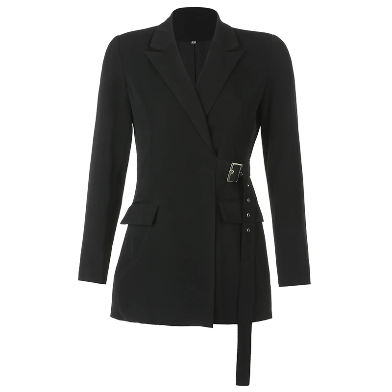 

Weekeep Black Fashion Casual Women's Autumn Coat Streetwear Elegant Office Lady Long Jackets Sashes Loose Punk Gothic Outerwear