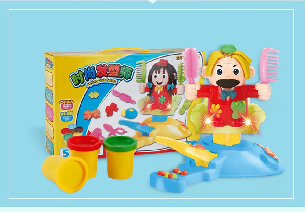 

Hairdresser Play Clay Dough Toy Tool Set,Handmade DIY Creative 3D Color Mud Kids Play house toys juguetes