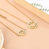 fashion smiley face bracelet pendant necklace stainless steel inlaid zircon womens jewelry set