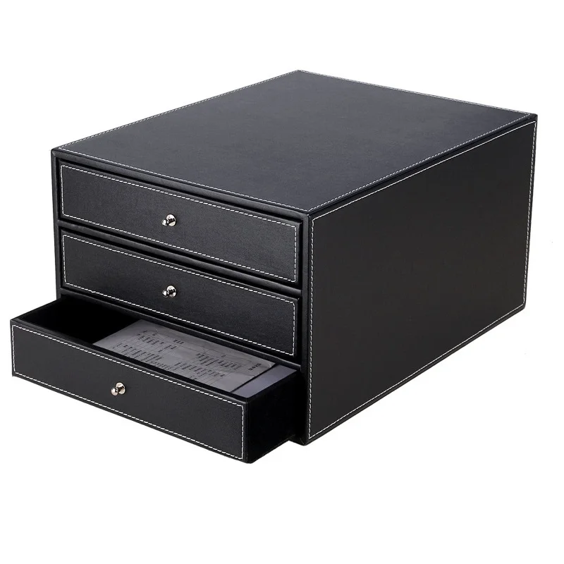 Креативный кожаный Настольный трехуровневый ящик для хранения файлов деловой