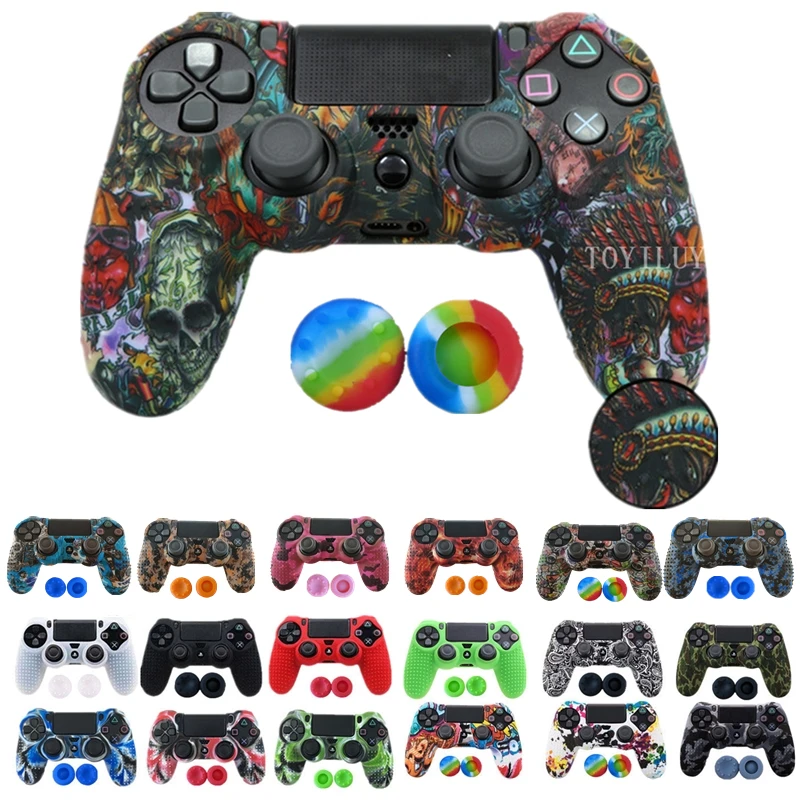 1PCS Anti-slip Silicone Cover Protect Skin Case for Sony Play Station Dualshock 4 PS4 Pro Slim Controller+2Thumb grips accessory