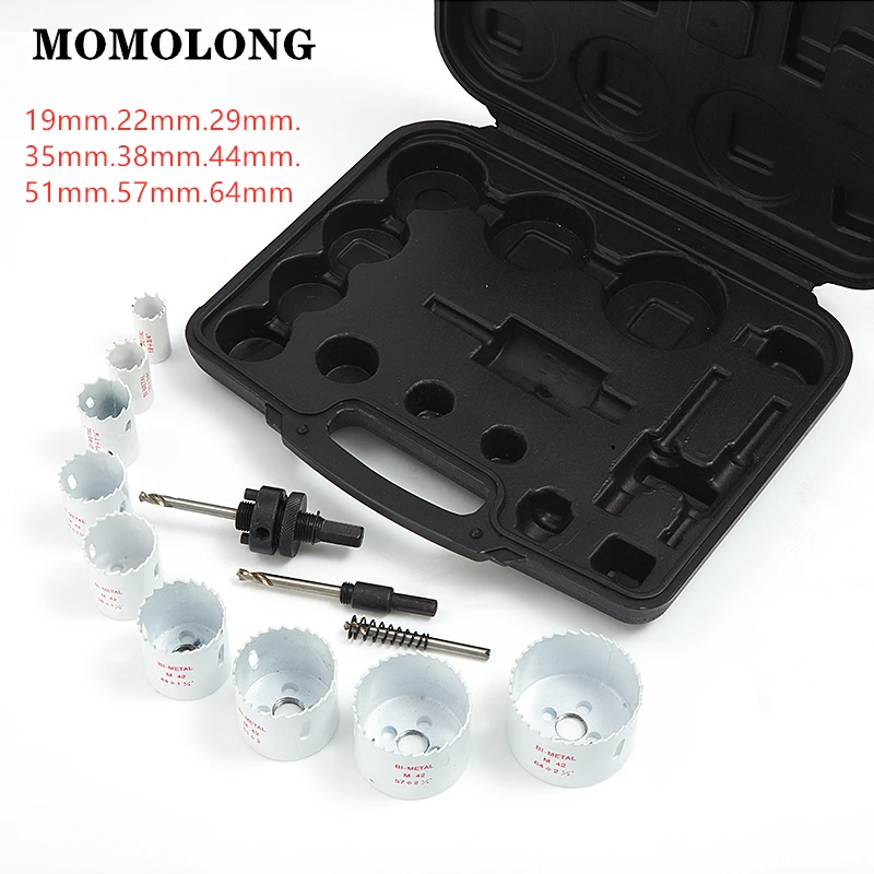 

12pcs/lots Drill Bit Kits Hole Saw 19-64mm Cutting Set Kit Drilling Tool Wood Metal Stainless Pipeline Cutter