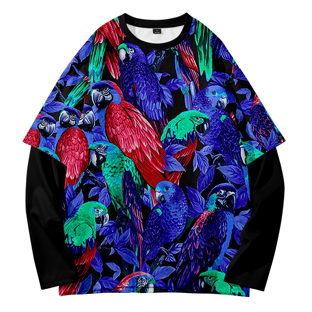 

Модная трендовая летняя 3D цифровая толстовка с круглым вырезом и имитацией животного в виде попугая