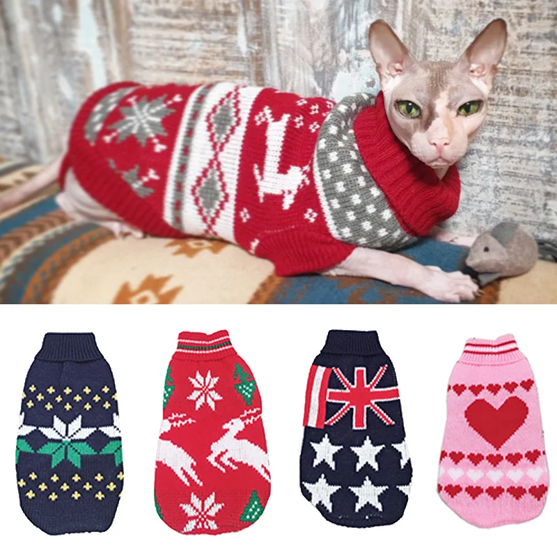 Classic Winter Cat Sweater for Cats Gotas Sphynx Christmas Pet Clothes Katten Kedi Puppy Pullover Mascotas Clothing jersey perro