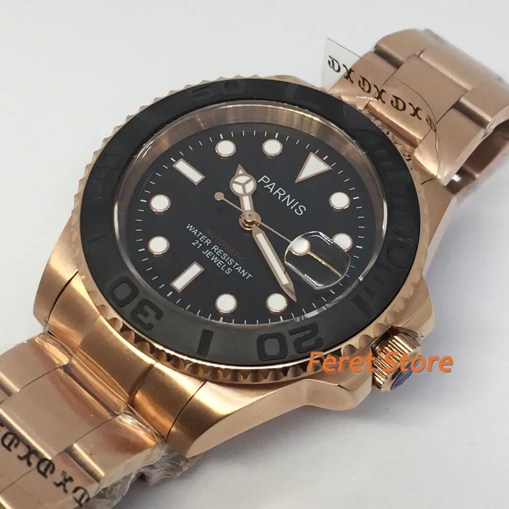 Парнис 41 мм Дата Бизнес класса Люкс с покрытием из розового золота чехол стальной