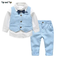 top and top springautumn baby boy gentleman suit white shirt with bow tiestriped vesttrousers 3pcs formal kids clothes set