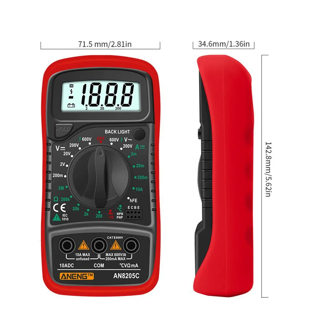 

An8205c Multifunction Silicone Anti-fall Accurate And Durable Multimeter Backlight Data Retention Multimeter