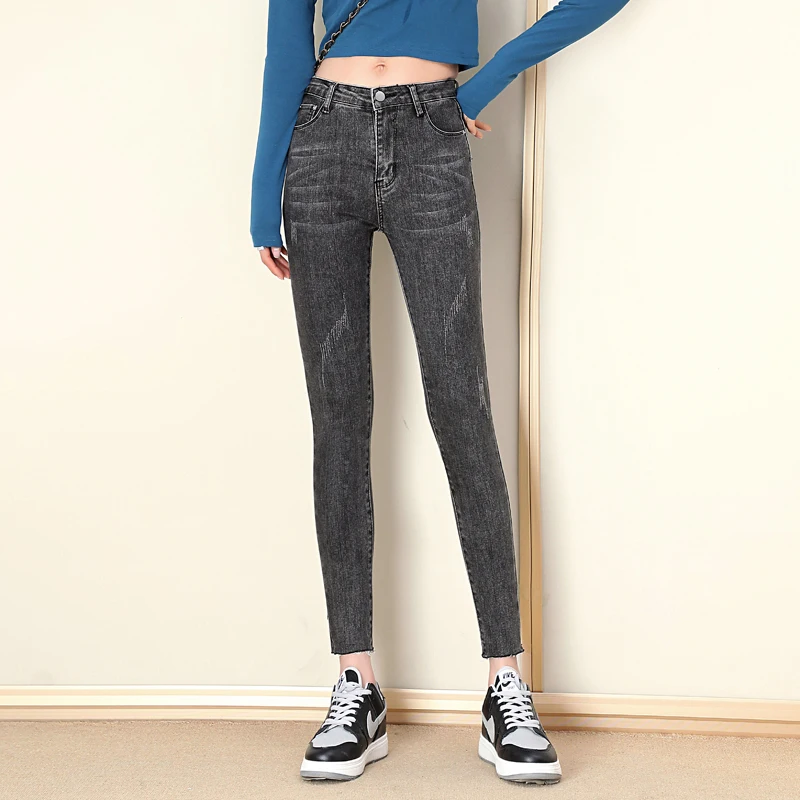 

Jeans women's new spring and summer 2021 Korean version straight tube high waist hip lifting tight Leggings quarter pencil pants