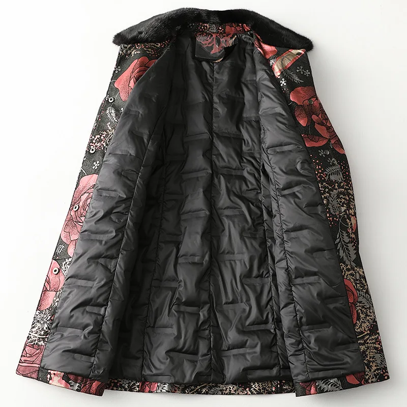 Genuine Leather Sheep Fur Coats Mink Turn Down Collar Flower White Duck Down Liner Long Sleeves Women Winter Jackets for Mother