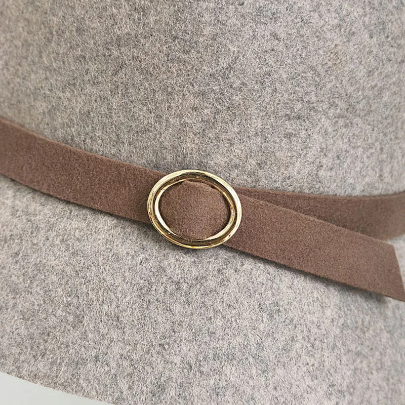 Панама зимняя женская фетровая шляпа с декоративным ремнем шерстяная Федора в