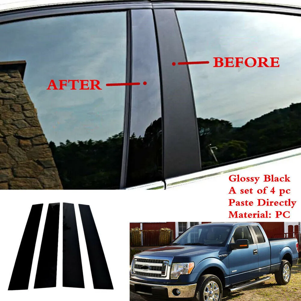 

4pc Casement Stickers Black Cover Door Trim Extended F150 F-150 For Ford