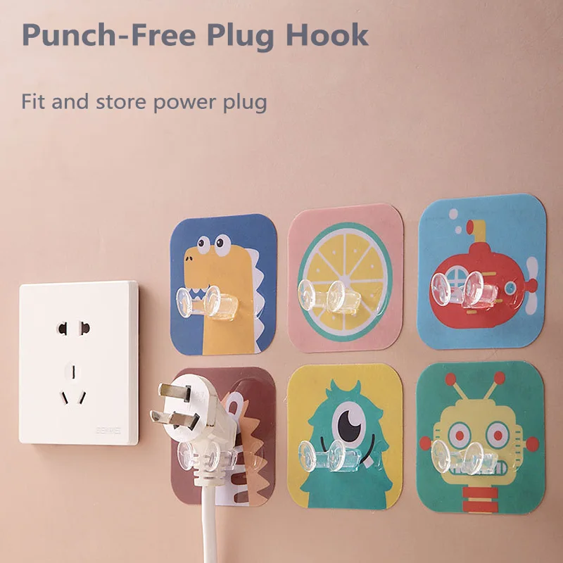 

Multifunctional Wall Type Seamless Plug Power Cord Storage Hook Sticky Hook Fixing Frame Multi-Purpose Hooks