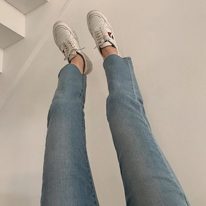 

B-TOTO American Retro Washed Light Blue Nine-point High-waisted Straight-leg Jeans Were Thin 2021 New Fashion