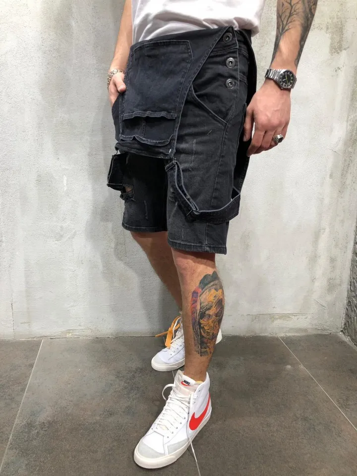 

Men's Overalls Baggy Jeans Shorts Jumpsuits Men Shorts Summer Clothing Street Distressed Denim Bib Overalls Man Pants Plus Size