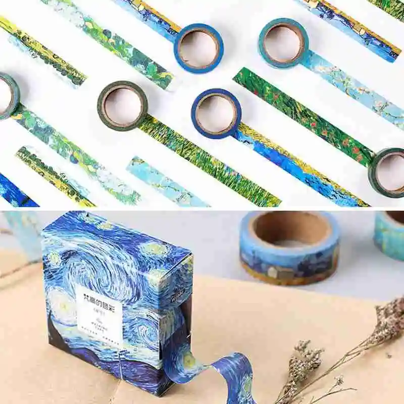 

1 Volume Oil Painting Paper Washi Tapes Van Goah Canvas Decorative Stickers Scrapbooking 15mm*7m Fine For Diary Album Maski P1E5