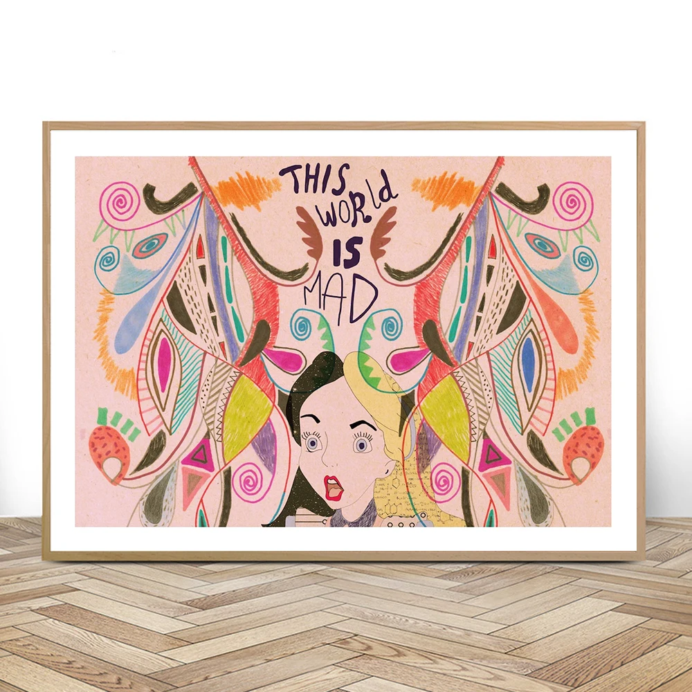 Художественная печать на холсте с изображением Алисы в стране чудес цветной