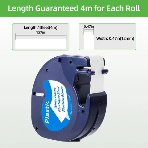 1 шт., пластмассовая лента 91201, 91200, 12 мм, черно-белая, совместимая с DYMO leretroag, LT 91331, LT91201, 12267, 18769, 18771, LT-100H, LT-100T