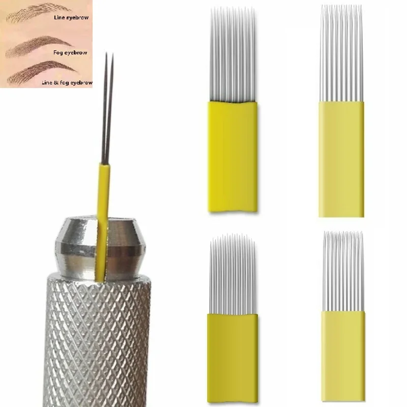 

10 Pack 316L Stainless Steel Permanent Makeup Eyebrow Tattoo Microblading Fog Dual Row 15/17/19/21 Needles