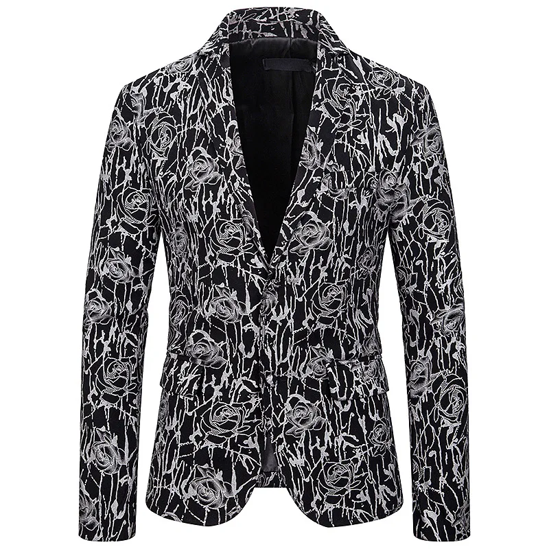 

Punk Style Men's Golden Rose Pattern Gilding Slim Fit Suits Unique Design Nightclub Party Banquet Dancing Male Stage Costumes