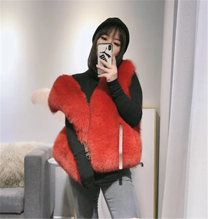 Winterjas dames натуральный Полный Пелт Настоящий Лисий Мех жилет костюм воротник женский натуральный Лисий жилет Зимний Средний Waiscoat