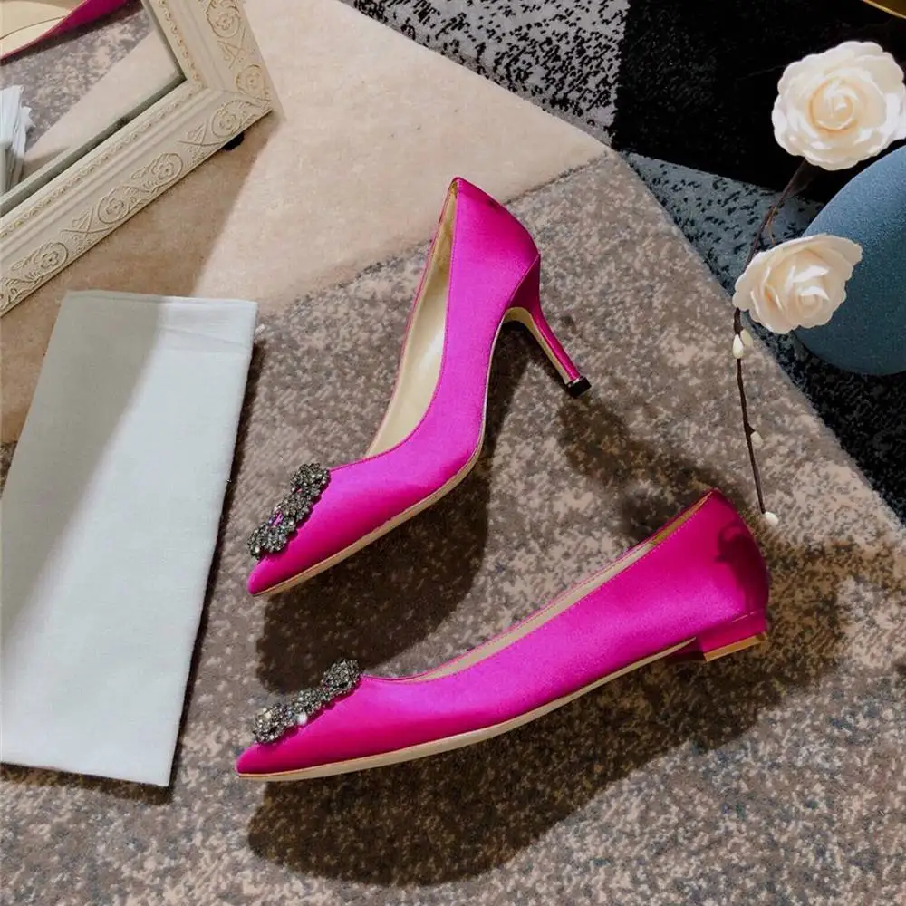 Roes 7cm heels Junetxin/женские туфли-лодочки со стразами; элегантные пикантные женские туфли на высоком каблуке; женская обувь с острым носком; женские туфли-лодочки из экстремальной кожи - Цвет: Roes 7cm heels