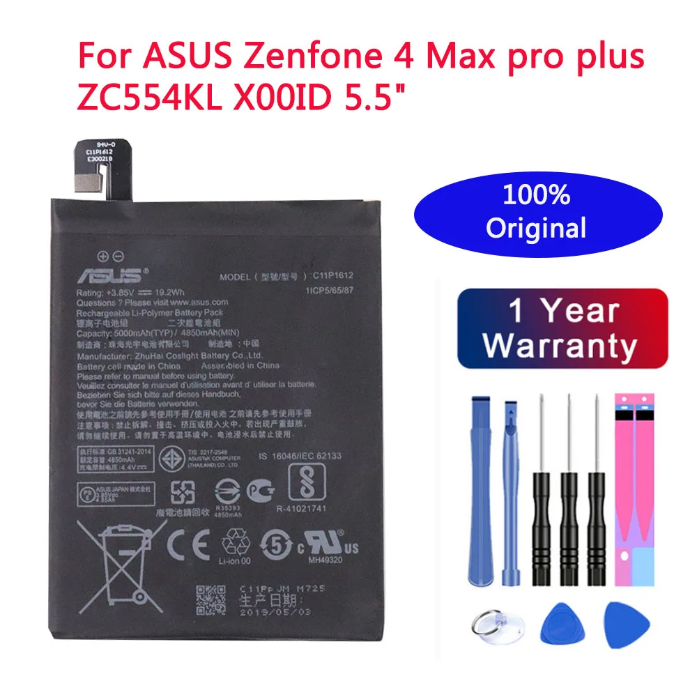 

ASUS Original Battery C11P1612 For ASUS Zenfone 4 Max pro plus ZC554KL X00ID 5.5" 5000mAh High Capacity +Tools