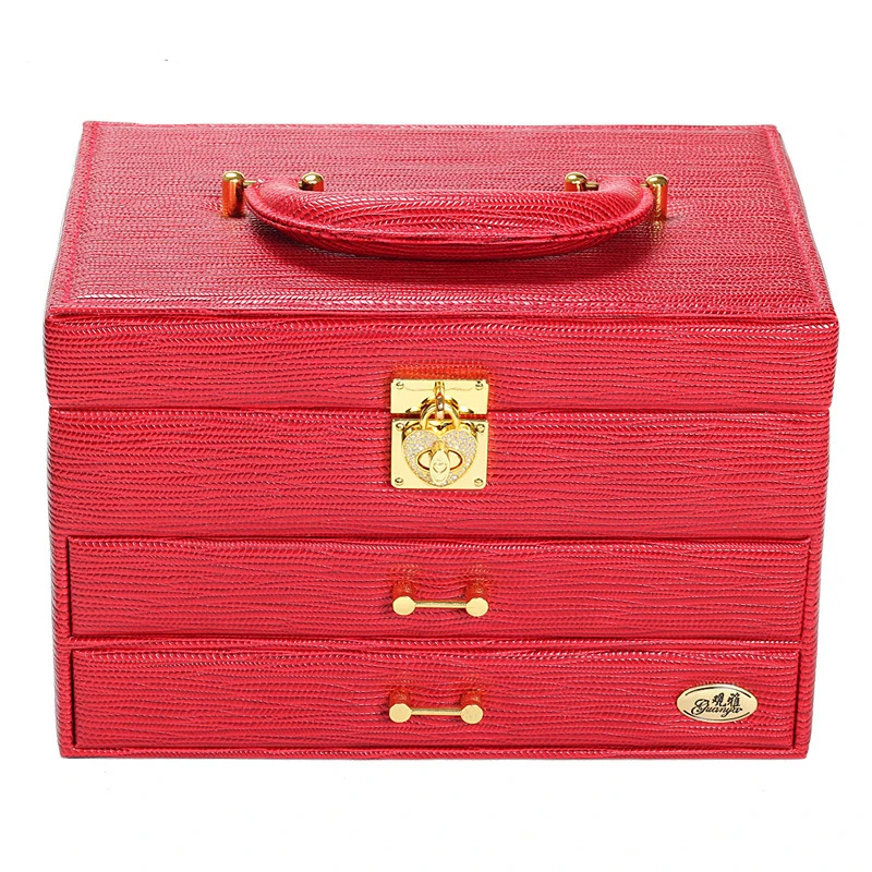 

New Portable Square Jewelry Box Three-Layer Storage Earring Ring Case Large Capacity Premium Display Holder Women Gift