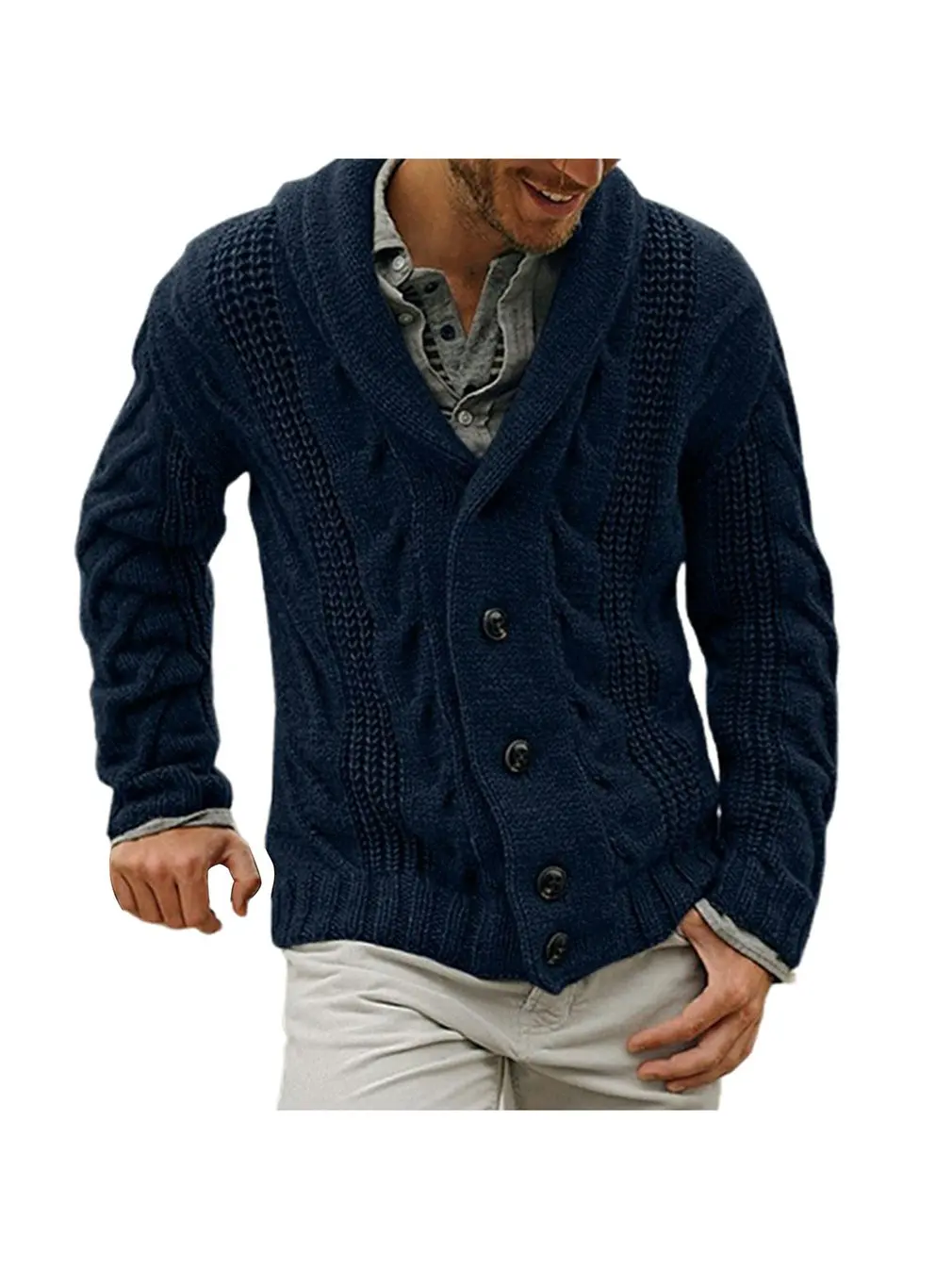 

Plus Size S-XL Solid Color Cardigan Sweater Men Autumn Winter Knitted Jackets Coat Stand Collar Warm Thick pull homme