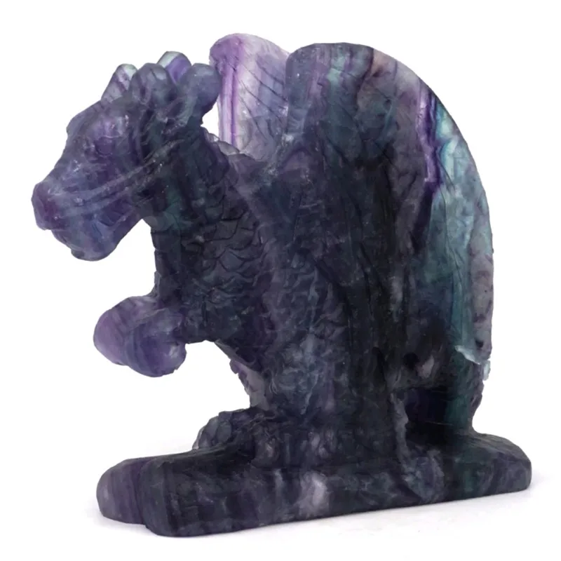 Продается натуральный красочные флюоритовый кварц Череп Дракона Статуя с