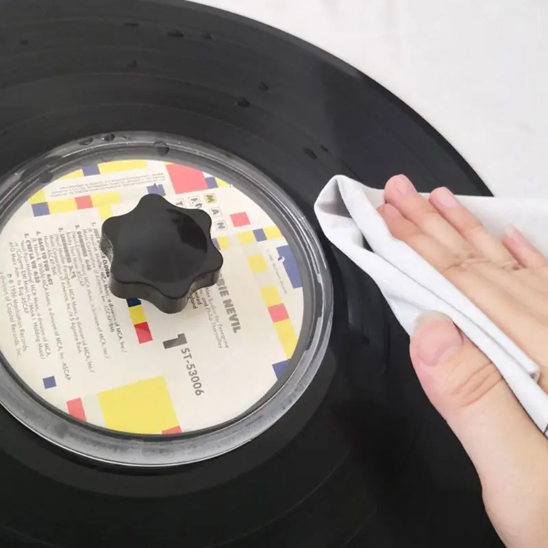 

LP Vinyl Record Cleaner Clamp Record Label Saver Acrylic Clean Tools Cloth