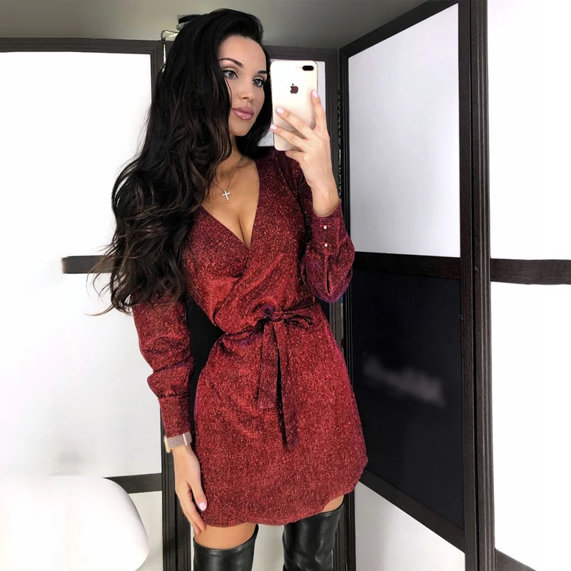 

2020 Ladies Pregnant Women Fashion Red Silver Gold Sparkling Pregnancy Dress Long Sleeve Belt Girdle Dress Spring Autumn