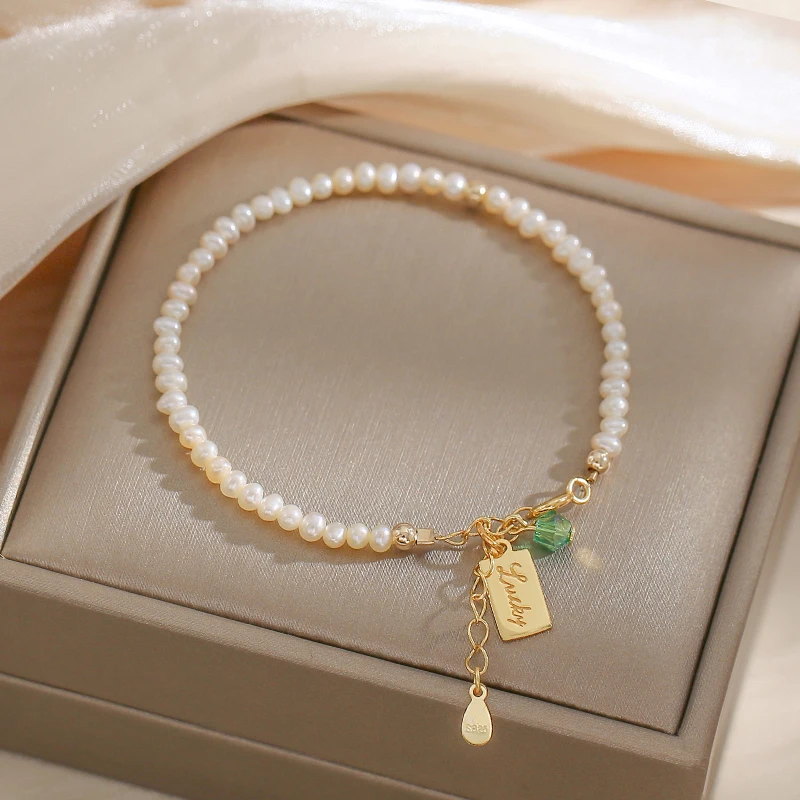 Женский браслет из двух частей элегантный классический с натуральным жемчугом и