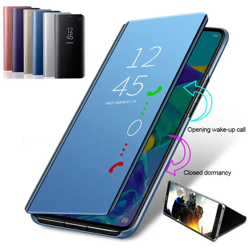 Зеркальный флип чехол для Samsung Galaxy A10 A30 A40 A50 A70 A80 M20 M30 J4 Plus J6 2018 S7 edge S8 S9 S10 Note 10 Pro 8 9