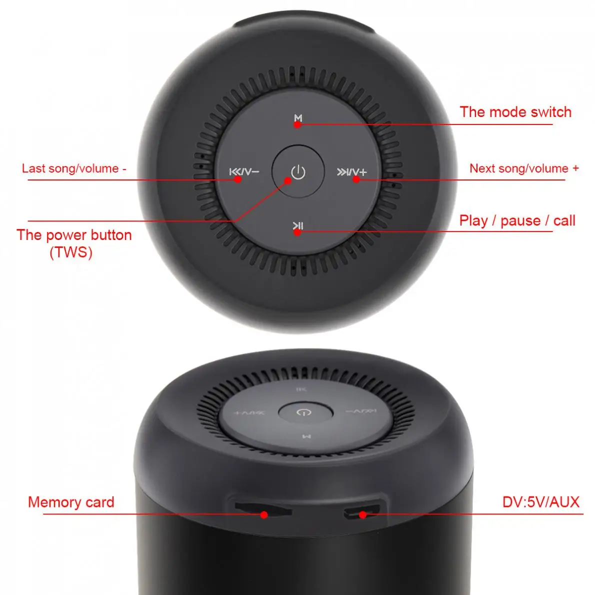 3D Мини беспроводной bluetooth динамик со встроенной басовой диафрагмой и 1200 мАч