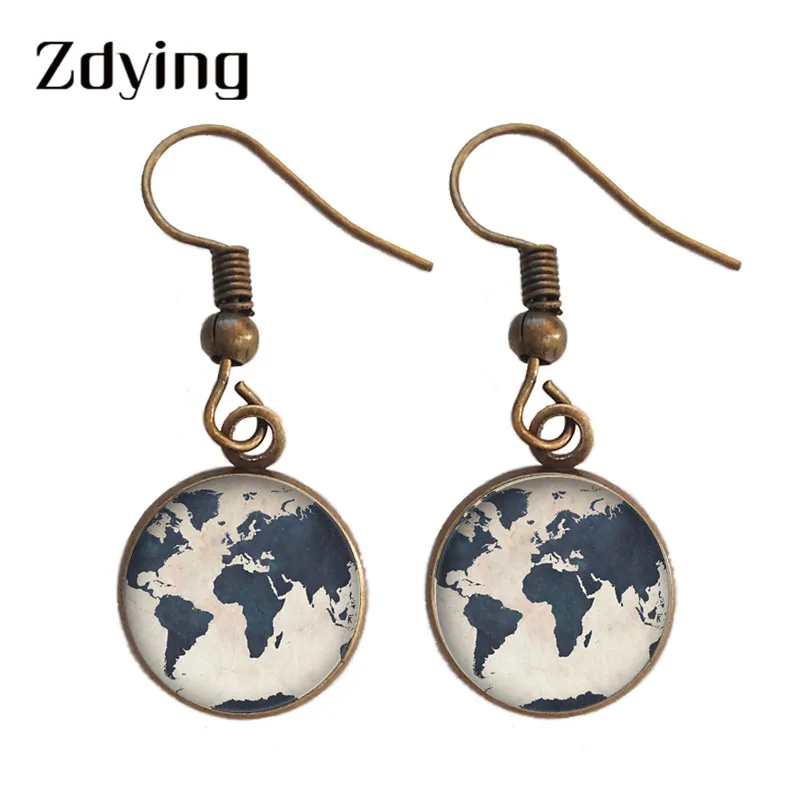 Zdying винтажный мир путешествия Карта города висячие серьги Кабошон Шарм в