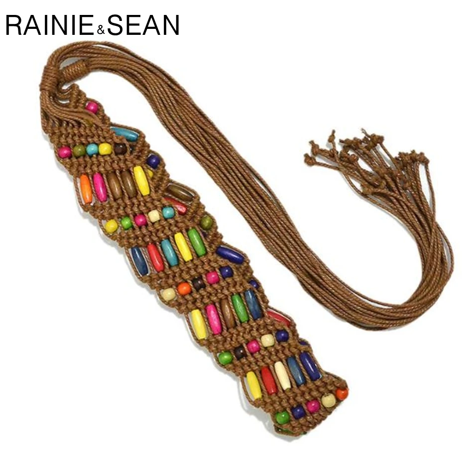 Женский плетеный пояс RAINIE SEAN этнический цветной с деревянными бусинами