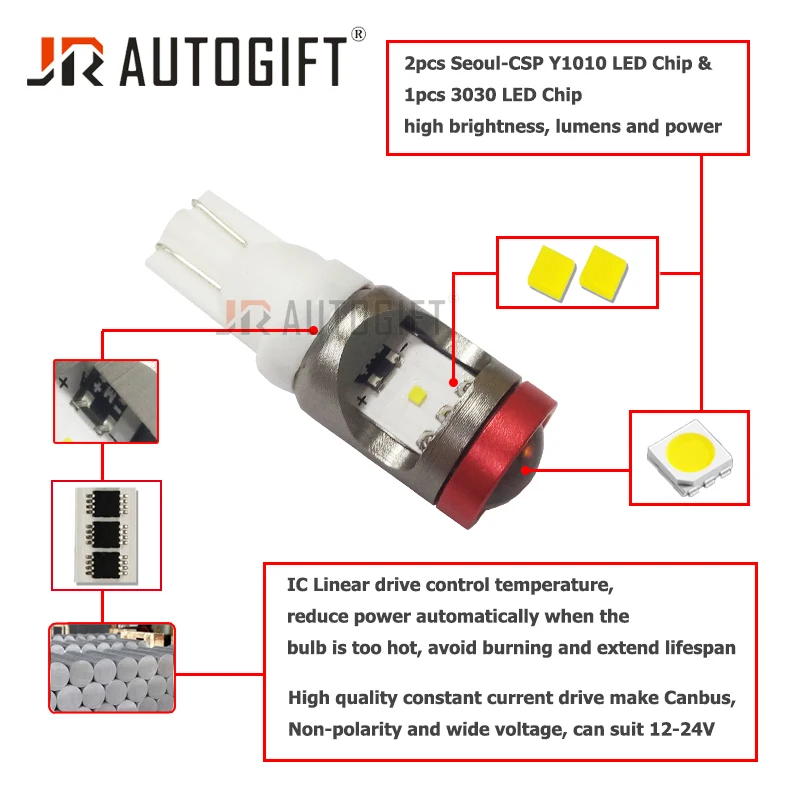 T10 W5W 3030 светодиодный чип CSP T15 168 194 NoError 12 24V бесполярный автомобильный номерной