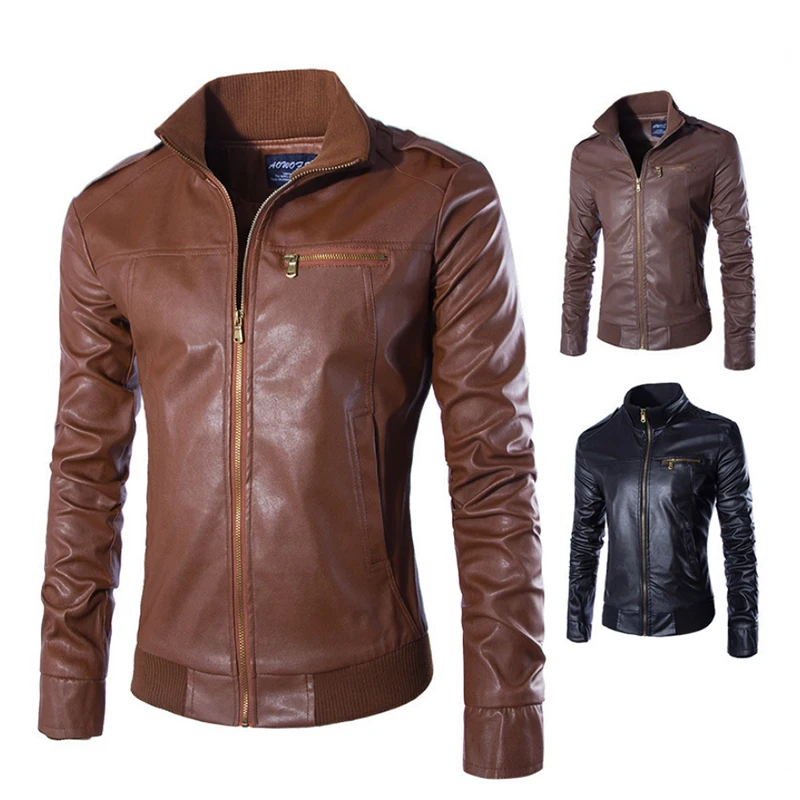 Новинка модная Осенняя мужская куртка из искусственной кожи мужское черное