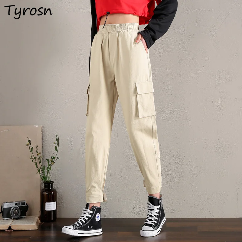 

Solid Ankle-length Pants Women Bundle Feet Simple Safari Style All-match Bf Streetwear Joggers Leisure Gothic Vintage Hip-hop