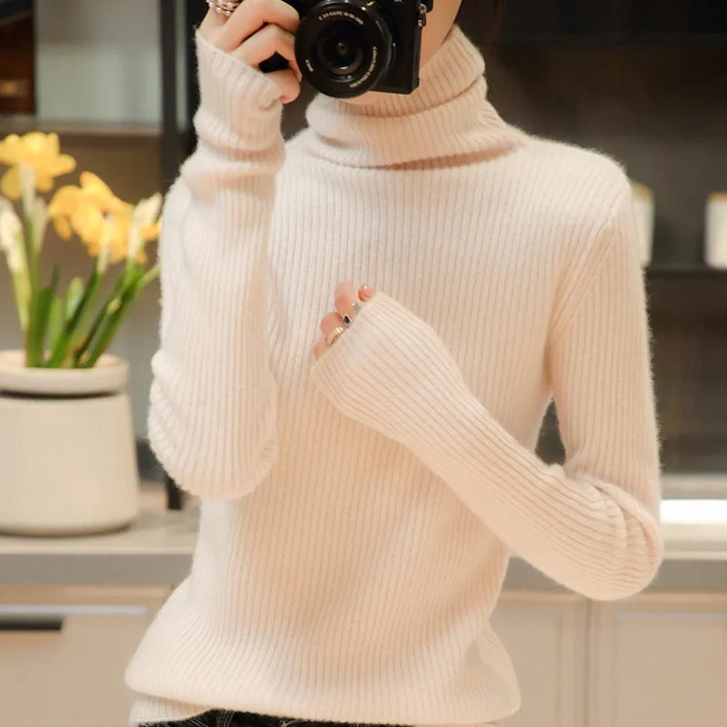 

Женский Теплый трикотажный свитер-водолазка из 100% мериносовой шерсти
