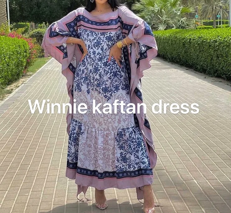 Oversize 2021 Kuwait Batwing Sleeve Cotton Floral Floor Length Kaftan Dress Traditional Abaya BouBou Long Dress