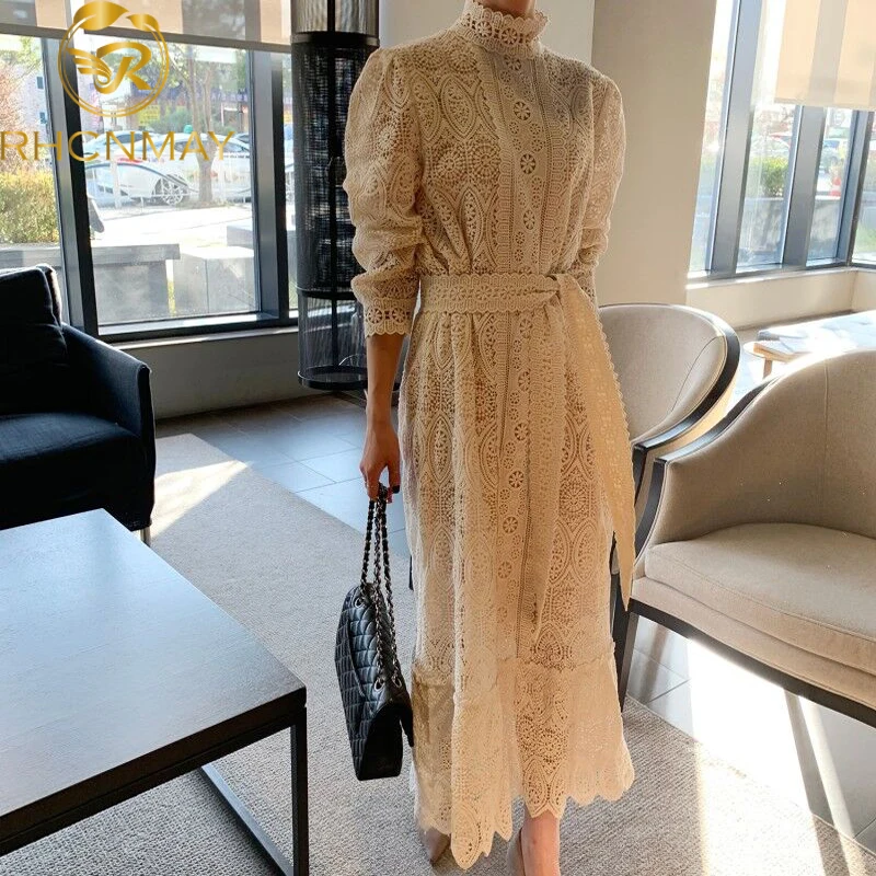 Женское модельное Кружевное платье макси в стиле ретро корейское Элегантное